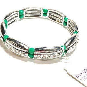 Lia Sophia Bracelet Island Fiesta Jaguar Color Green Silver Crystals Stretch NWT